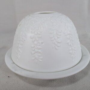 Seagull Lithopane Hanging Flower Vine Floral White Bisque Candle Holder Tealight